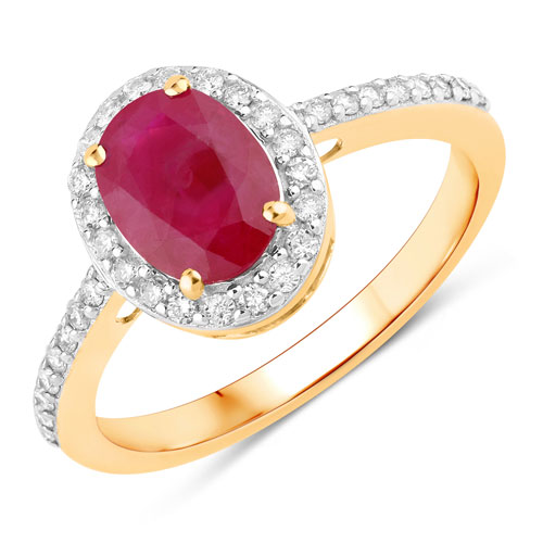 Ruby-1.73 Carat Genuine Ruby and White Diamond 14K Yellow Gold Ring