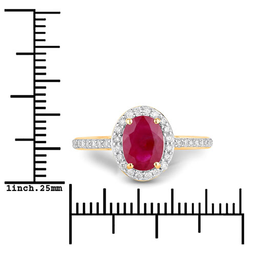 1.73 Carat Genuine Ruby and White Diamond 14K Yellow Gold Ring