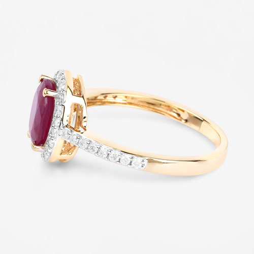 1.73 Carat Genuine Ruby and White Diamond 14K Yellow Gold Ring