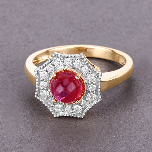 2.01 Carat Genuine Ruby and White Diamond 14K Yellow Gold Ring