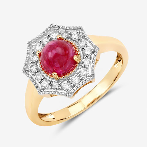 2.01 Carat Genuine Ruby and White Diamond 14K Yellow Gold Ring