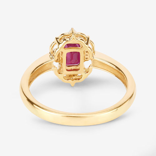 0.94 Carat Genuine Ruby and White Diamond 14K Yellow Gold Ring