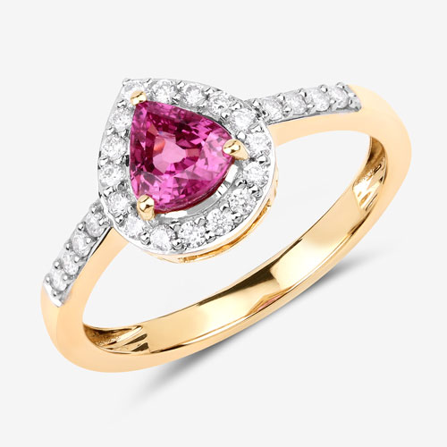 0.99 Carat Genuine Ruby and White Diamond 14K Yellow Gold Ring
