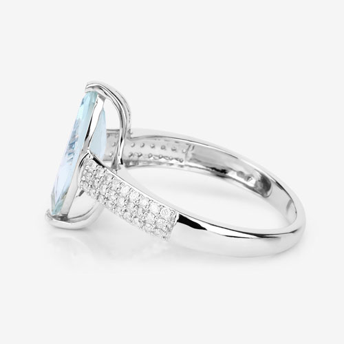 2.09 Carat Genuine Aquamarine and White Diamond 14K White Gold Ring