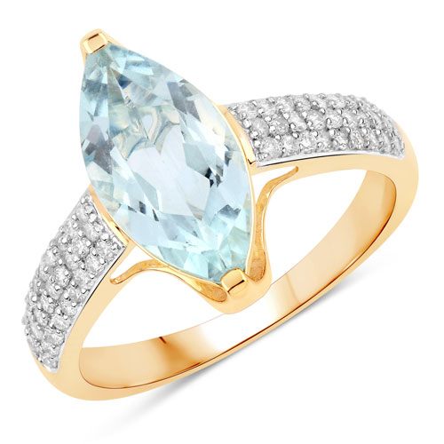 Rings-2.09 Carat Genuine Aquamarine and White Diamond 14K Yellow Gold Ring