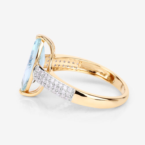 2.09 Carat Genuine Aquamarine and White Diamond 14K Yellow Gold Ring
