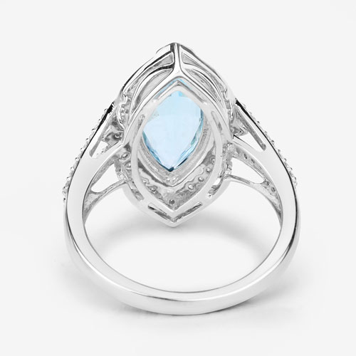 2.44 Carat Genuine Aquamarine and White Diamond 14K White Gold Ring
