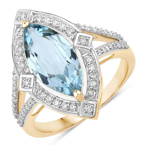 Rings-2.44 Carat Genuine Aquamarine and White Diamond 14K Yellow Gold Ring