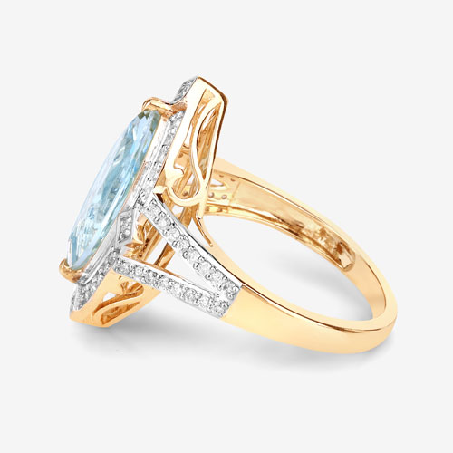 2.44 Carat Genuine Aquamarine and White Diamond 14K Yellow Gold Ring