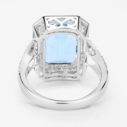 5.85 Carat Genuine Aquamarine and White Diamond 14K White Gold Ring