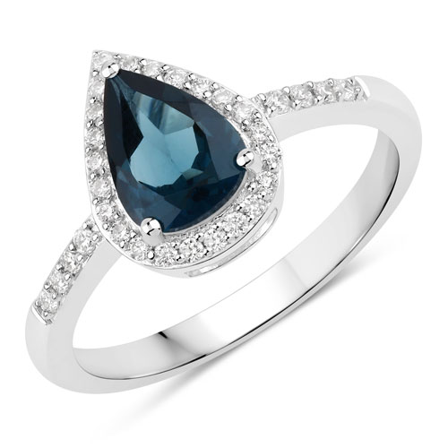 Rings-1.33 Carat Genuine London Blue Topaz and Lab Grown Diamond .925 Sterling Silver Ring