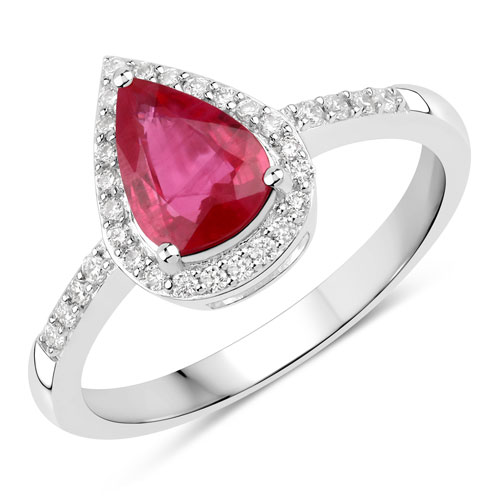 Ruby-1.16 Carat Genuine Ruby and White Diamond 14K White Gold Ring