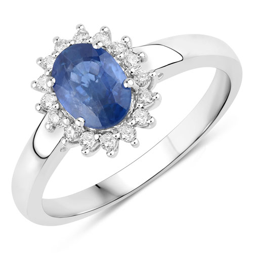 Sapphire-1.11 Carat Genuine Blue Sapphire and White Diamond 10K White Gold Ring