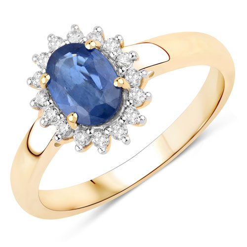 Sapphire-1.11 Carat Genuine Blue Sapphire and White Diamond 10K Yellow Gold Ring