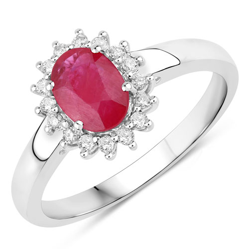 Ruby-1.01 Carat Genuine Ruby and White Diamond 10K White Gold Ring