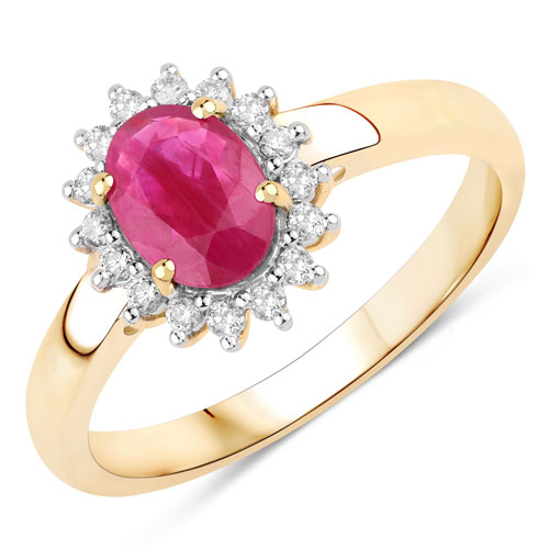 Ruby-1.01 Carat Genuine Ruby and White Diamond 10K Yellow Gold Ring