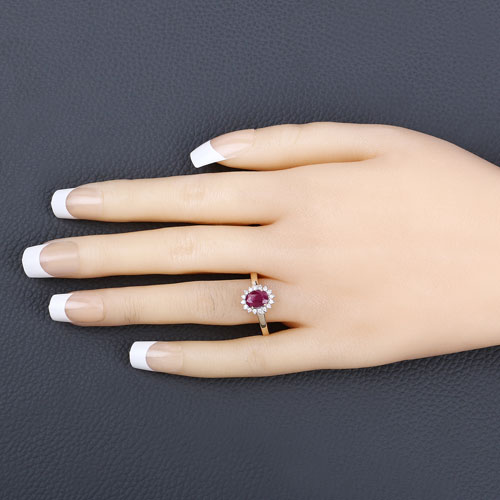 1.01 Carat Genuine Ruby and White Diamond 10K Yellow Gold Ring