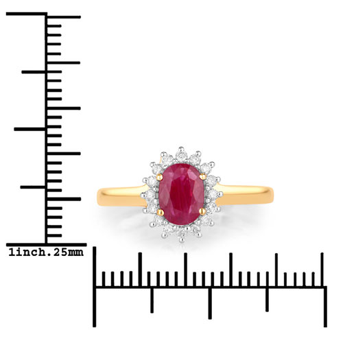 1.01 Carat Genuine Ruby and White Diamond 10K Yellow Gold Ring