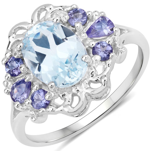 Rings-2.56 Carat Genuine Blue Topaz and Tanzanite .925 Sterling Silver Ring
