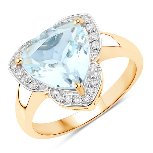 Rings-2.39 Carat Genuine Aquamarine and White Diamond 14K Yellow Gold Ring