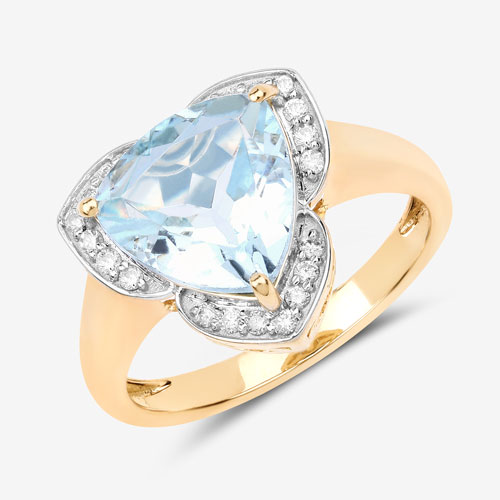 2.39 Carat Genuine Aquamarine and White Diamond 14K Yellow Gold Ring