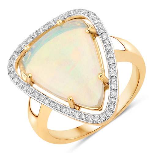 Opal-2.71 Carat Genuine Ethiopian Opal and White Diamond 14K Yellow Gold Ring