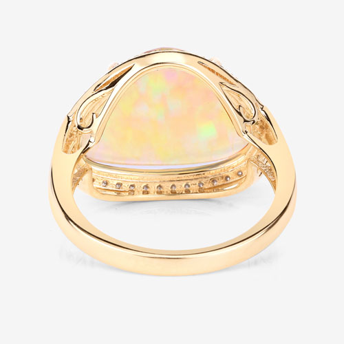 3.88 Carat Genuine Ethiopian Opal and White Diamond 14K Yellow Gold Ring