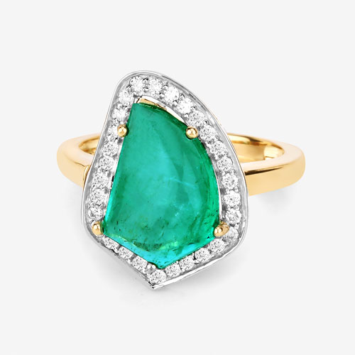 5.52 Carat Genuine Zambian Emerald and White Diamond 14K Yellow Gold Ring