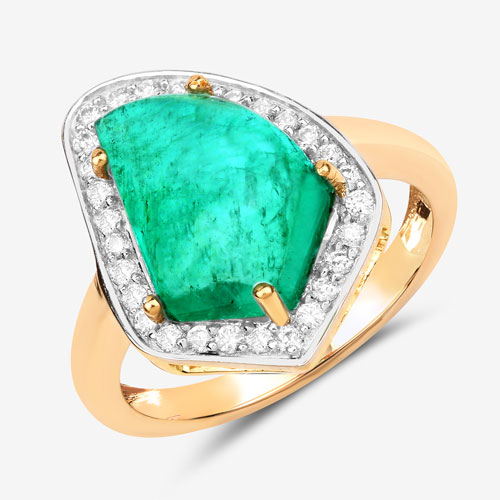 5.52 Carat Genuine Zambian Emerald and White Diamond 14K Yellow Gold Ring