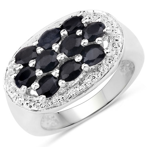 Sapphire-2.20 Carat Genuine Black Sapphire .925 Sterling Silver Ring