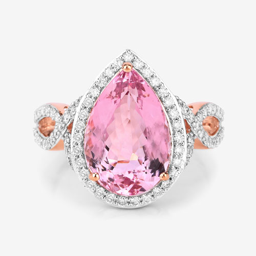 5.34 Carat Genuine Morganite and White Diamond 14K Rose Gold Ring
