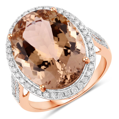 Rings-11.63 Carat Genuine Morganite and White Diamond 14K Rose Gold Ring