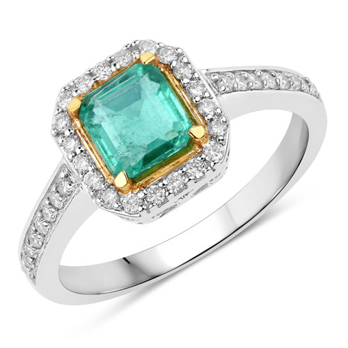 Emerald-1.18 Carat Genuine Emerald and White Diamond 14K White Gold Ring