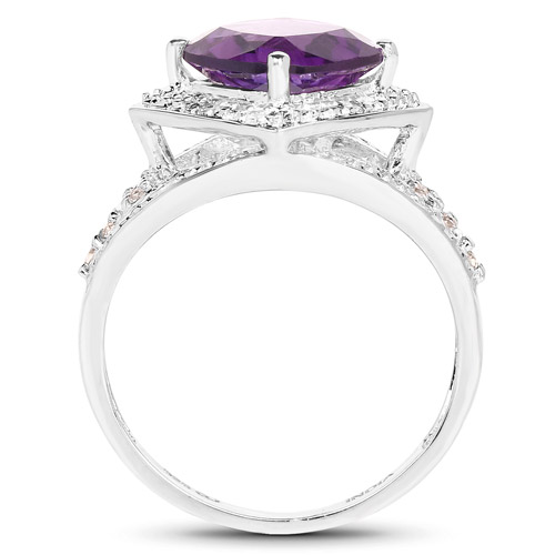 3.02 Carat Genuine Amethyst and White Topaz .925 Sterling Silver Ring