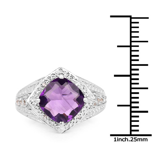 3.02 Carat Genuine Amethyst and White Topaz .925 Sterling Silver Ring