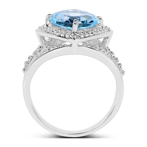3.50 Carat Genuine Blue Topaz and White Diamond .925 Sterling Silver Ring