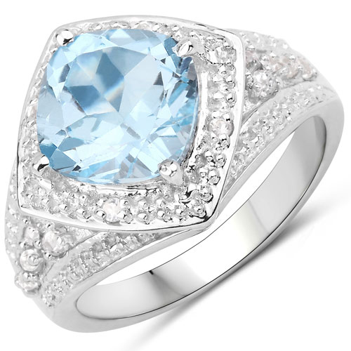 Rings-3.62 Carat Genuine Blue Topaz and White Topaz .925 Sterling Silver Ring