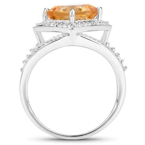 3.12 Carat Genuine Citrine and White Topaz .925 Sterling Silver Ring