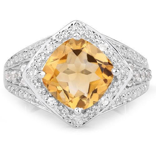 3.12 Carat Genuine Citrine and White Topaz .925 Sterling Silver Ring