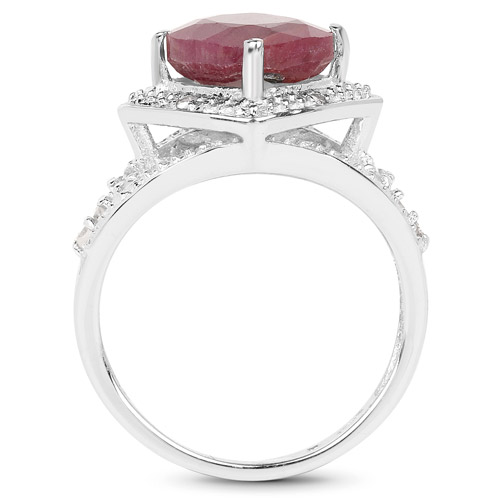 3.81 Carat Genuine Ruby and White Diamond .925 Sterling Silver Ring