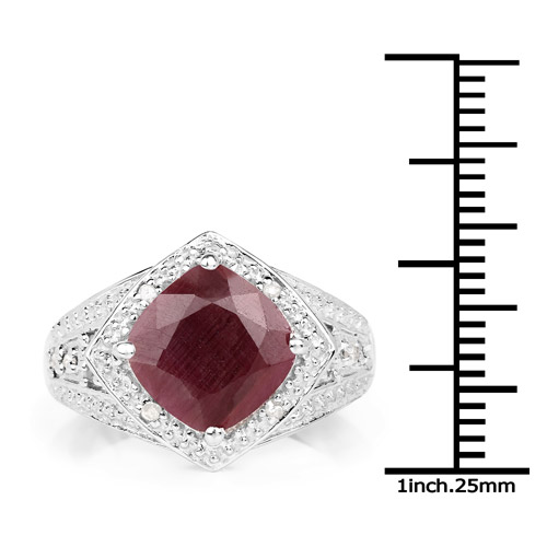 3.81 Carat Genuine Ruby and White Diamond .925 Sterling Silver Ring