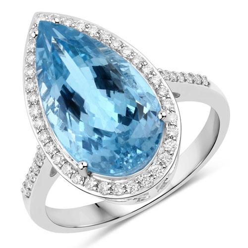 Rings-5.70 Carat Genuine Aquamarine and White Diamond 14K White Gold Ring