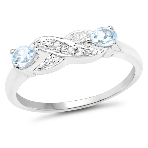 Rings-0.37 Carat Genuine Blue Topaz and White Diamond .925 Sterling Silver Ring