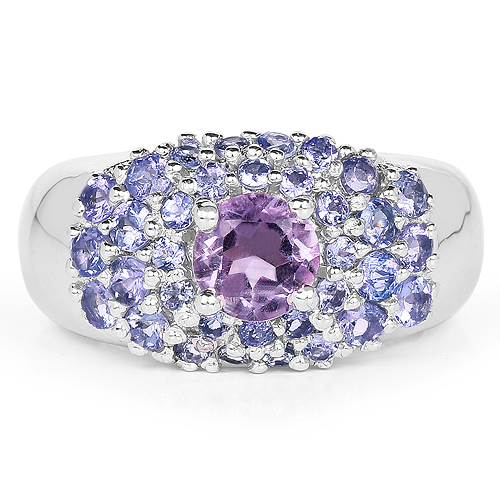 2.43 Carat Genuine Amethyst and Tanzanite .925 Sterling Silver Ring