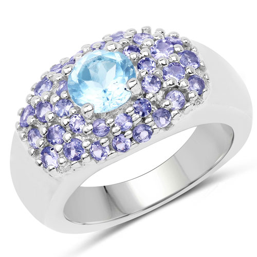 Rings-2.78 Carat Genuine Blue Topaz and Tanzanite .925 Sterling Silver Ring