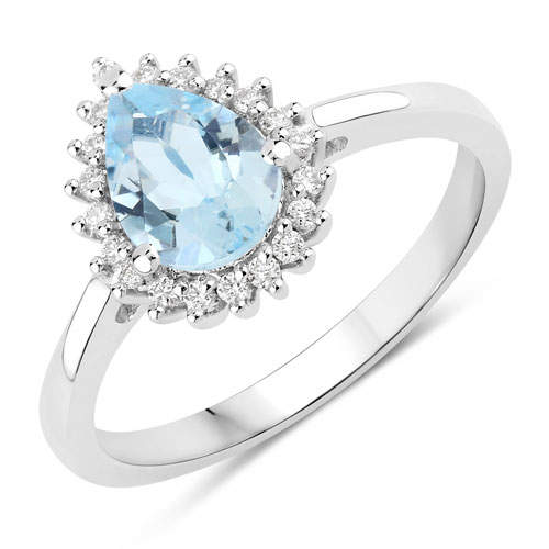 Rings-0.95 Carat Genuine Aquamarine and Lab Grown Diamond .925 Sterling Silver Ring
