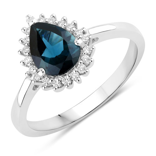 Rings-1.27 Carat Genuine London Blue Topaz and Lab Grown Diamond .925 Sterling Silver Ring
