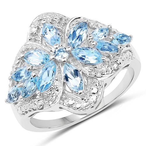 Rings-1.56 Carat Genuine Blue Topaz .925 Sterling Silver Ring