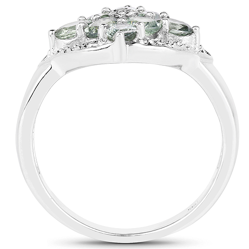 1.60 Carat Genuine Green Sapphire and White Diamond .925 Sterling Silver Ring