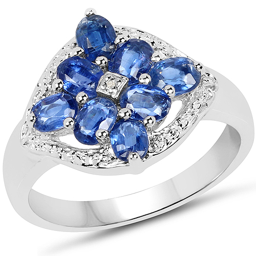 Rings-2.17 Carat Genuine Kyanite & White Diamond .925 Sterling Silver Ring